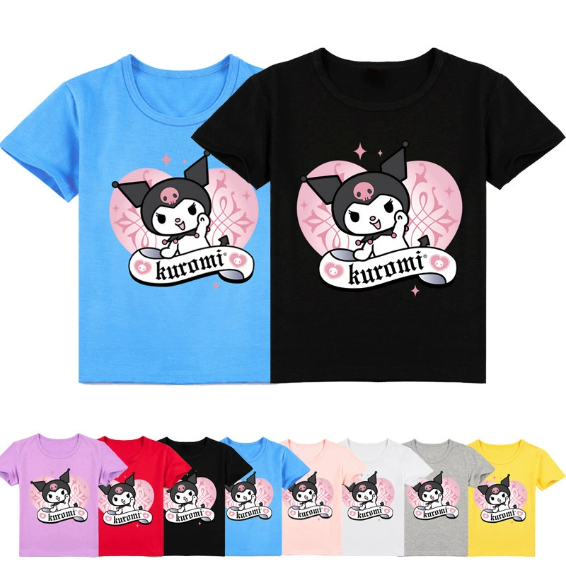 Кросс -бордер е -коммерс детская одежда Kuromi Kuromi мода печать короткий -рукав T -футболка лето K437