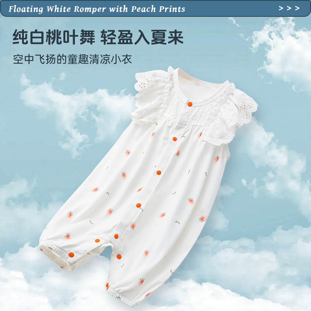 ベビー服夏の純綿ノースリーブクラスAジャンプスーツ白レースプリンセススタイルロンパースベビースタイルロンパース