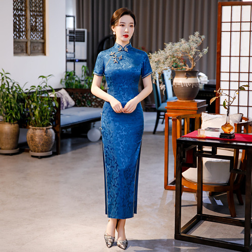 Chinese dress traditional china oriental qipao dress jacquard cheongsam dress catwalk singer model host stage performance cheongsam