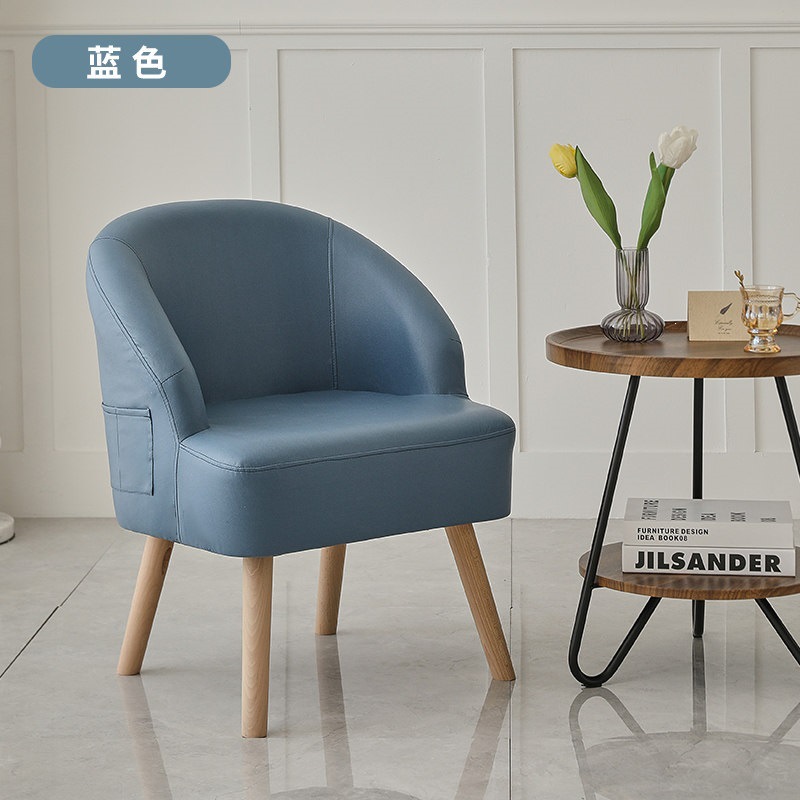 Sofá de ocio de madera sólida silla de respaldo de dormitorio pequeño balcón tela económica perezosa