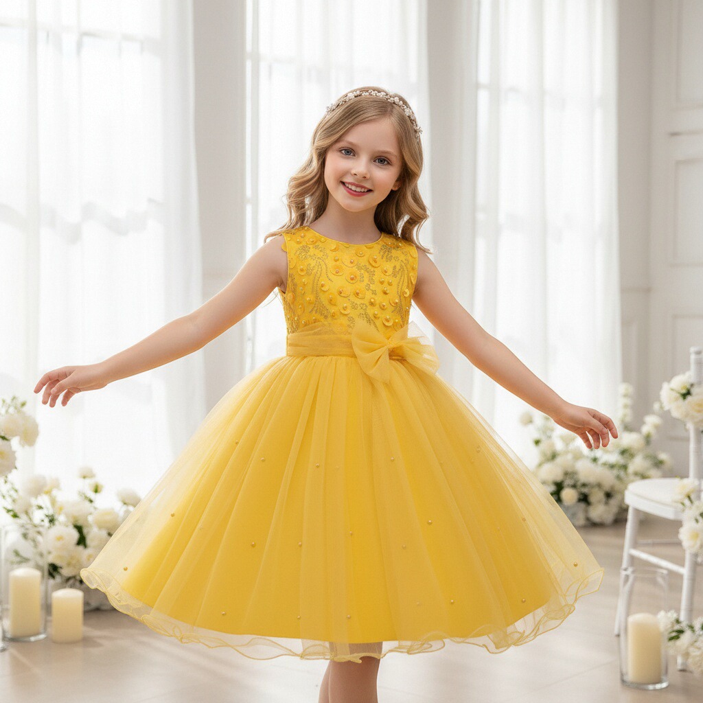 Fuente de comercio exterior vestido infantil vestido de princesa vestido sin mangas chaleco vestido de mano con cuentas de tela de tela