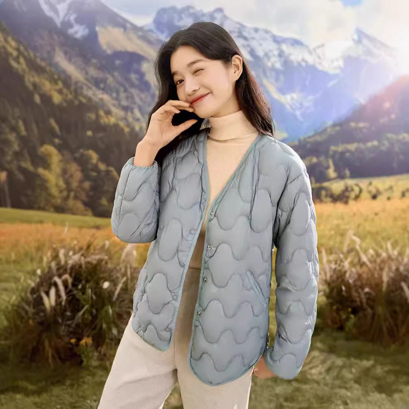 Japanese Style Light Luxury 90 White Duck Down Jacket Women's Short V-neck Autumn and Winter Lightweight Loose Casual All-match Simple Jacket