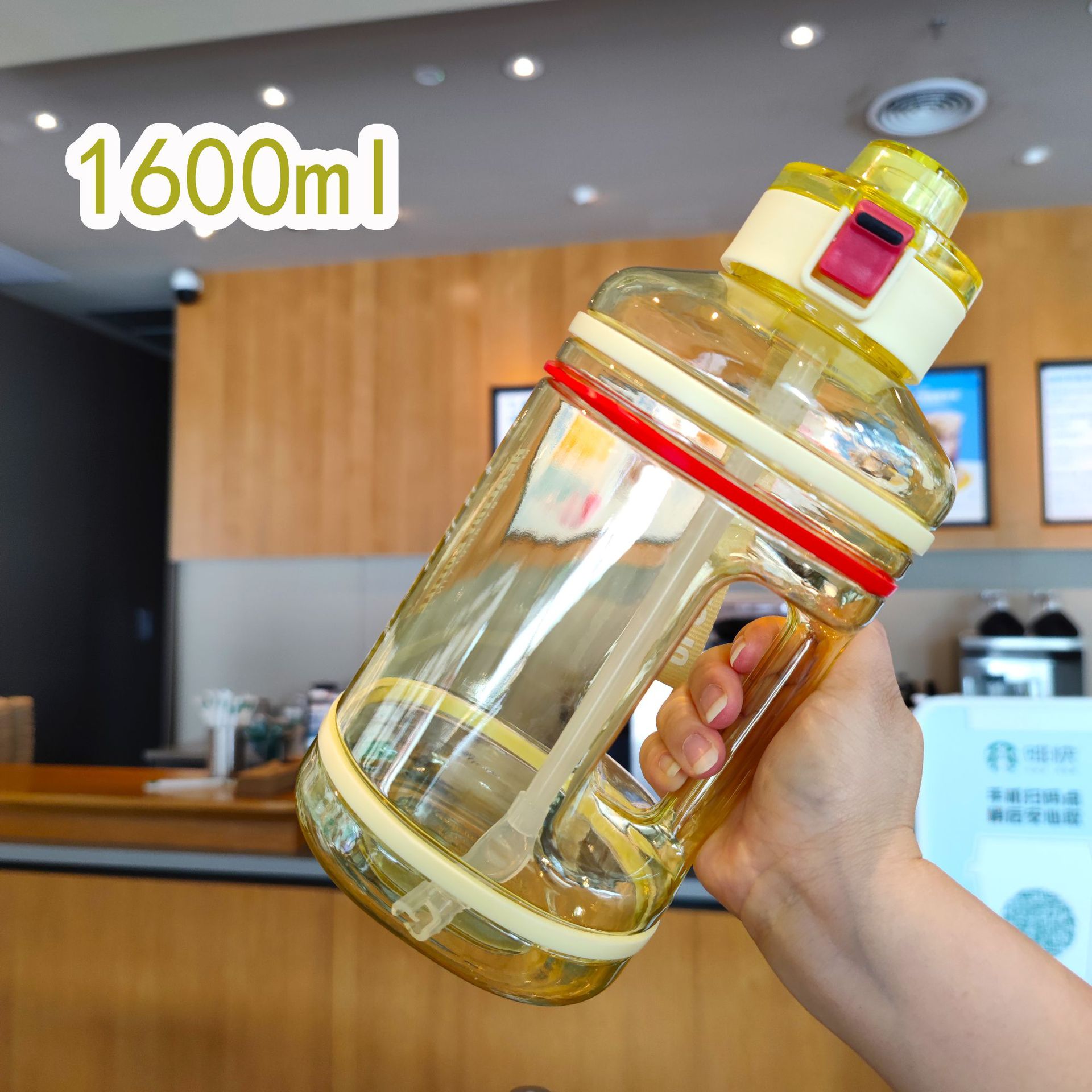 Verano nuevo hervidor de fitness deportivo de gran capacidad con tapa elástica de una tecla taza de paja simple botella de agua al aire libre 1600ml