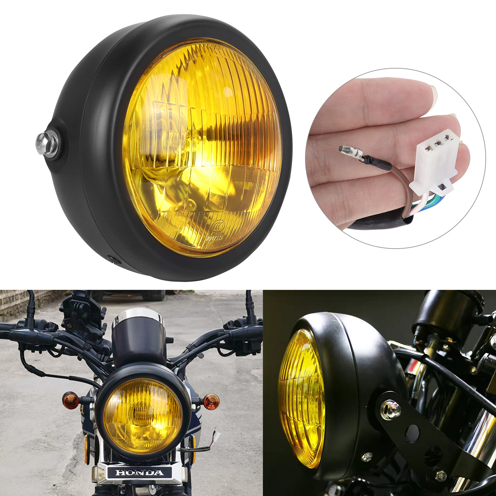 Modified Retro Headlight GN125 Retro Black Shell Round Headlight