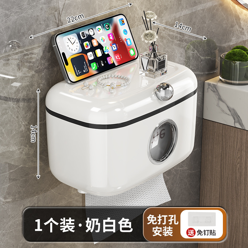 ティッシュボックスバスルームクリームスタイルパンチフリーペーパーロール収納ラックトイレ壁掛けクリエイティブ収納紙箱|undefined