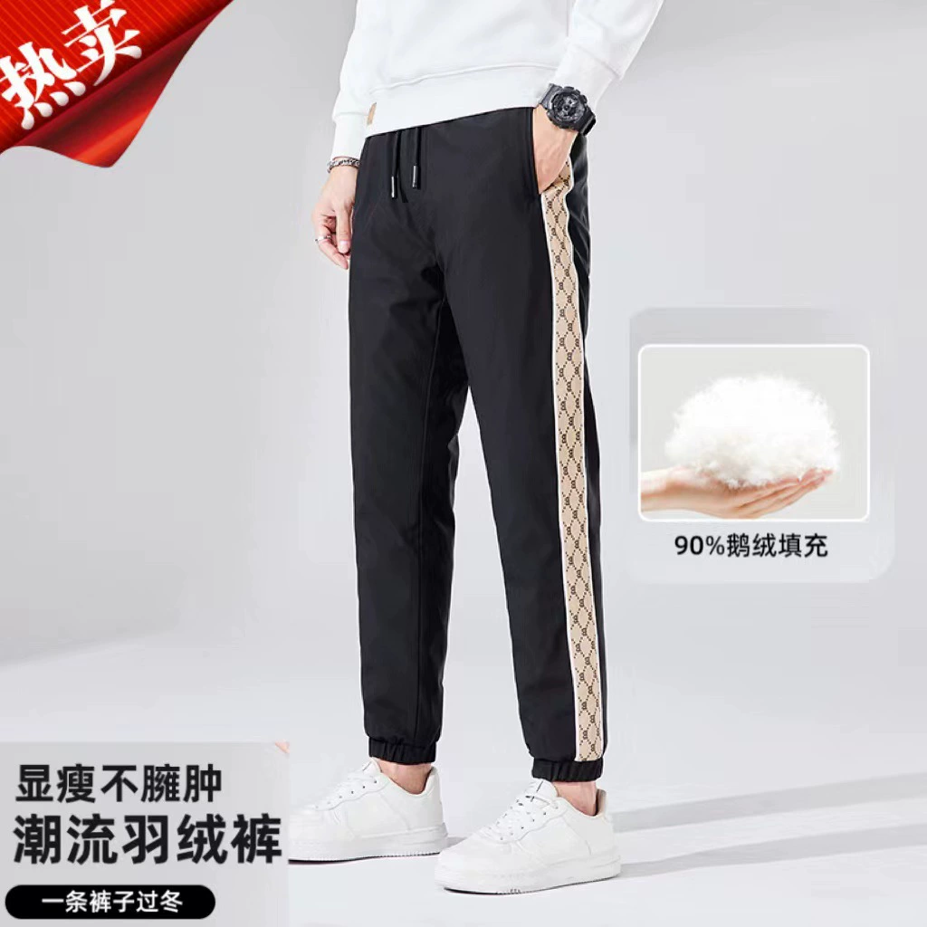 2024, новые утолщенные брюки на гусином пуху, повседневные спортивные мужские пуховые брюки, зимние теплые модные леггинсы, спортивные штаны для мужчин