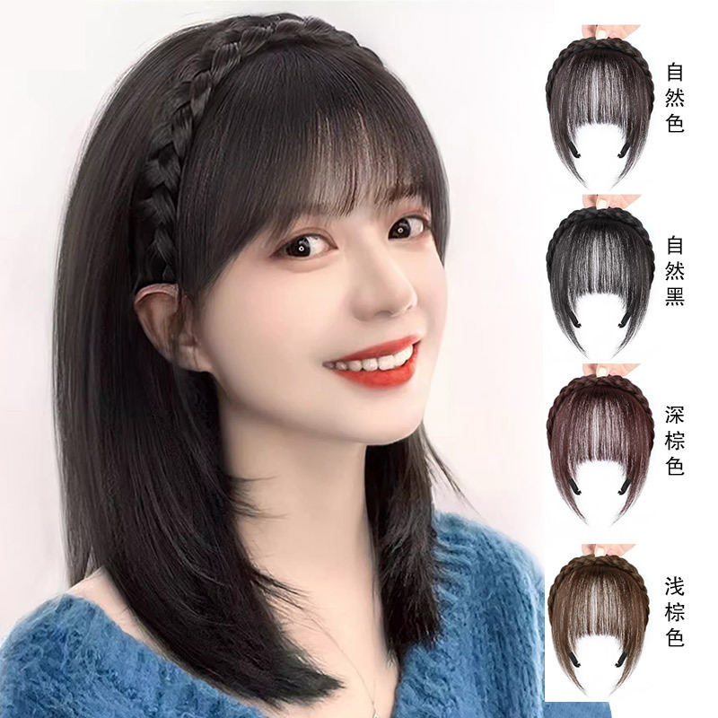 Toda la pelucca de cabello real trenzada falsa franja mujer red roja hueso de pescado cinturón de cabello en una frente natural invisible cabello blanco