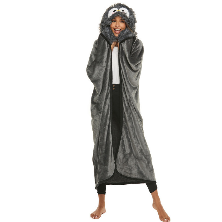 D51 Penguin Flannel Cape Adult Wearable Soft Summer Sherpa Hoodie Cape Penguin Bed Sofa Blanket