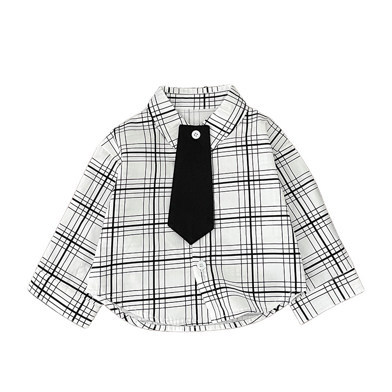 Camisas guapos para bebés coreanos primavera nueva moda cool niño camisa a cuadros de aire extranjero vestido de otoño ropa infantil
