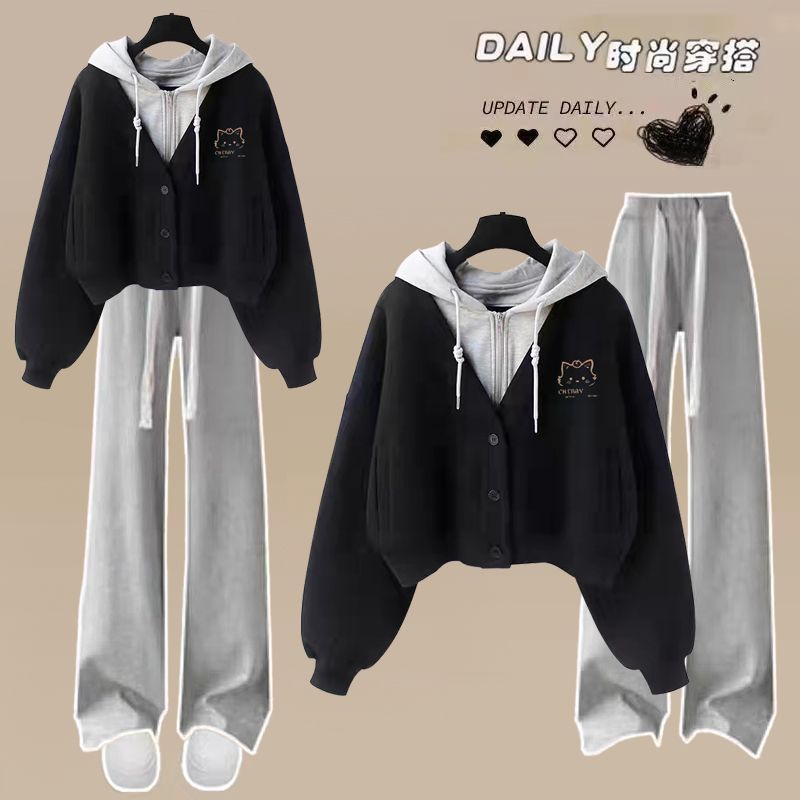 高中初中女生衣服秋装卫衣外套女秋冬季新款洋气少女休闲套装