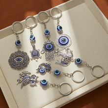 跨境可爱镶钻动物钥匙扣复古民族风书包手机吊坠蓝眼睛汽车挂件