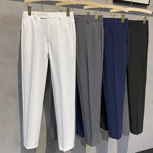 Business Trousers Casual Slim-fit British Straight White Korean Anti-wrinkle Pendant Summer Cropped Trousers Men's Suit