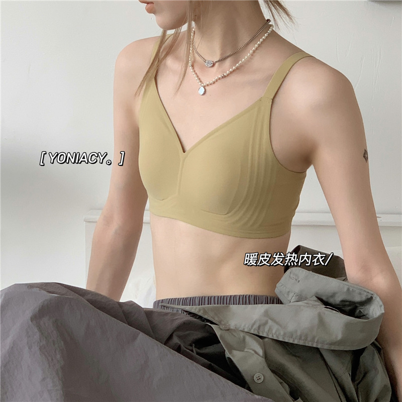2025 Brushed Thermal Intimates Autumn and Winter Warm Bra Without Rims Women's Jelly Strip Push-Up Seamless Women's Bra
