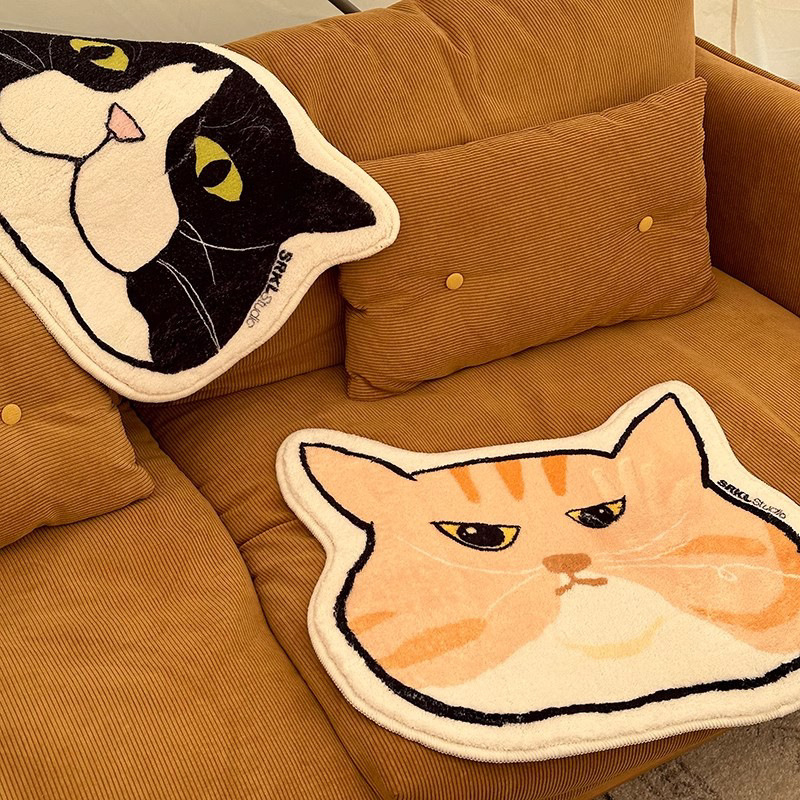 Imitation cashmere carpet cartoon cat home bedroom absorbent non-slip mat entrance door soft wear-resistant floor mat wholesale