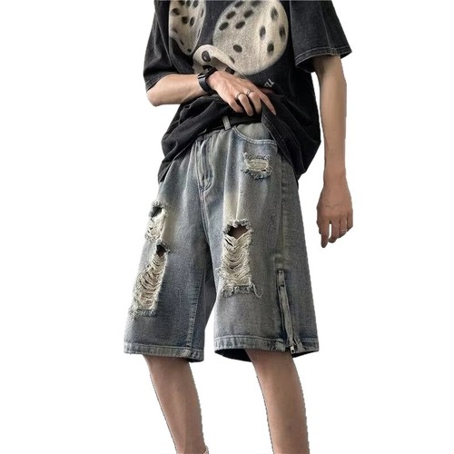 Summer Heavyweight Pure Cotton T-Shirt and Shorts Set for Teens and Young Adults, with a Cool and Mysterious American Dark Style Outfit