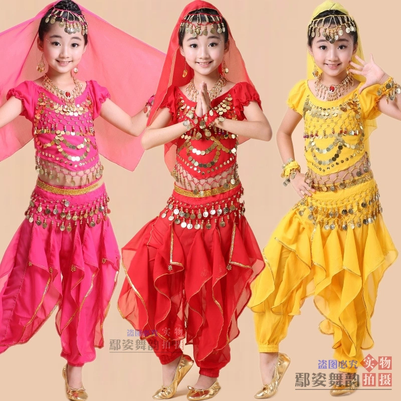 Детская танцевальная одежда Одежда для индийских танцев Одежда для синьцзянских танцев Одежда для танцевальных выступлений для девочек Детская Этническая Одежда для выступлений
