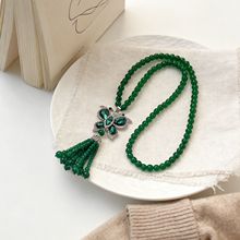 复古绿如意项链女秋冬百搭爆款毛衣链高级感水晶奢华吊坠衣服配饰