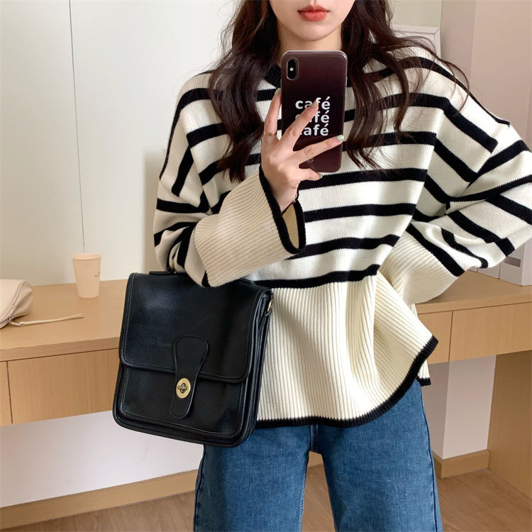 2023 Otoño e Invierno Nuevo suéter estilo coreano de las mujeres cuello redondo manga larga a rayas suéter suelto ropa interior de las mujeres Comercio exterior al por mayor image 3