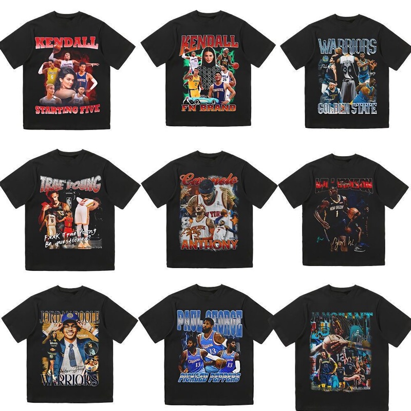 NBA star short-sleeved American retro T-shirt for men, featuring Curry, Kobe, Morant, and Rose NBA star short-sleeved American retro T-shirt for men, featuring Curry, Kobe, Morant, and Rose