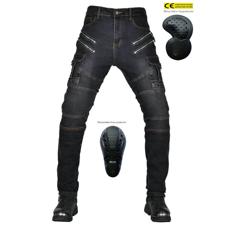 Pantalones vaqueros de la motocicleta de los hombres de la motocicleta VOLERO retro casual ajustable rodillera resistente a la caída de ciclismo pantalones JES-24