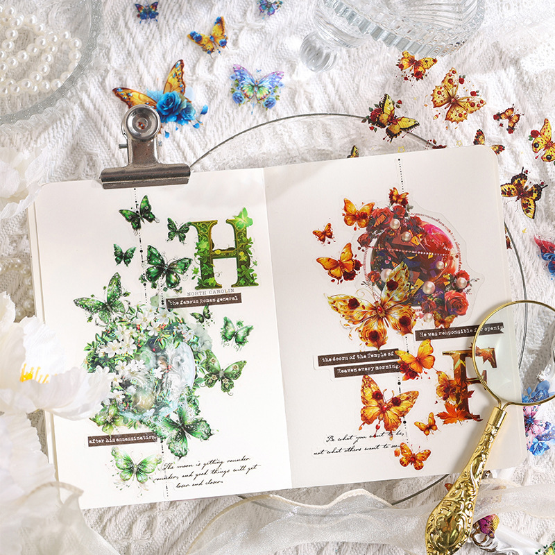 Luna Dream Butterfly transparente pegatinas impermeables para mascotas diy pegatinas de diario de mano pegatinas de mariposa retro transfronterizas pegatinas de animales