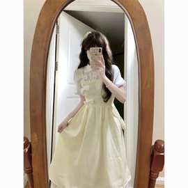 韩版小众假两件设计感夏天连衣裙甜美纯欲风蝴蝶结收腰学生党裙子