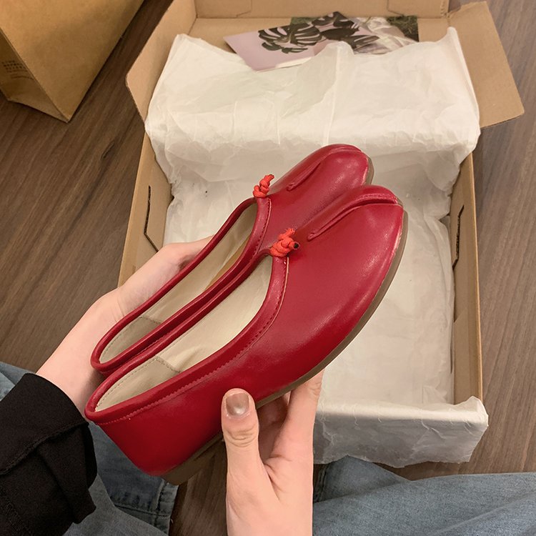 Damen Freizeitschuhe Flach Hufeisen Split-toe Bootsschuh Rot_voghion.com