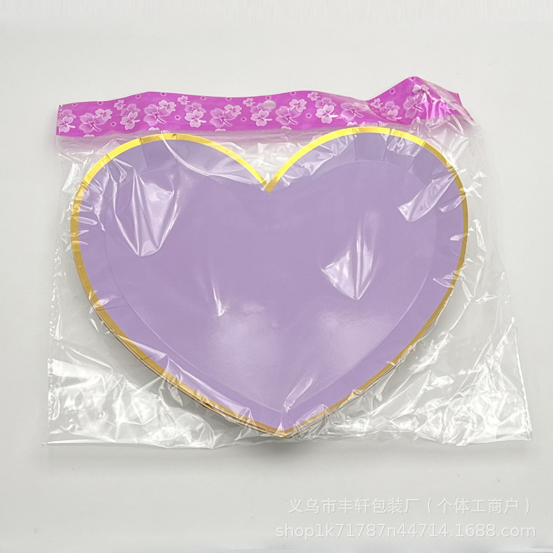 Transfronterizo desechable estampado 7 color platos de papel de amor platos de pastel de cumpleaños platos de bocadillos platos de fiesta platos de diseño