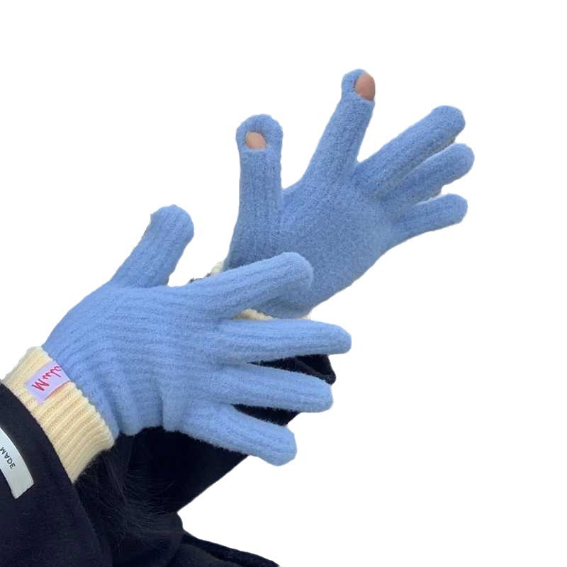 니트 캐시미어 장갑 여성용 겨울 새로운 터치 스크린 기모 따뜻한 두꺼운 방한 손가락 한국 스타일 울 장갑 트렌디