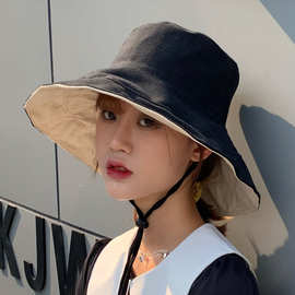 渔夫帽可双面戴女薄款防晒遮阳帽子夏季大沿太阳帽百搭韩版显脸小