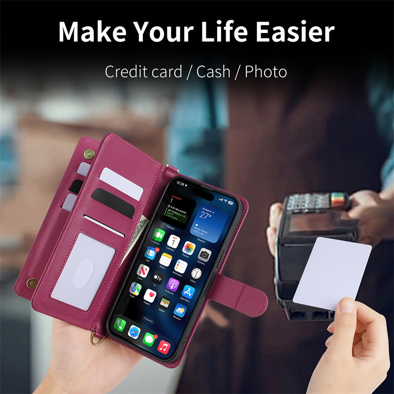 Étui portefeuille en cuir multifonction avec porte-cartes pour iphone 16 pro max_voghion.com