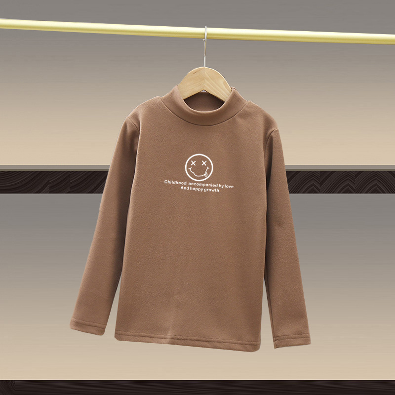 Las ventas directas de la fábrica de invierno de los niños interior de manga larga caliente superior de terciopelo de primavera y otoño medio y grande de los niños de cuello alto camisa de fondo
