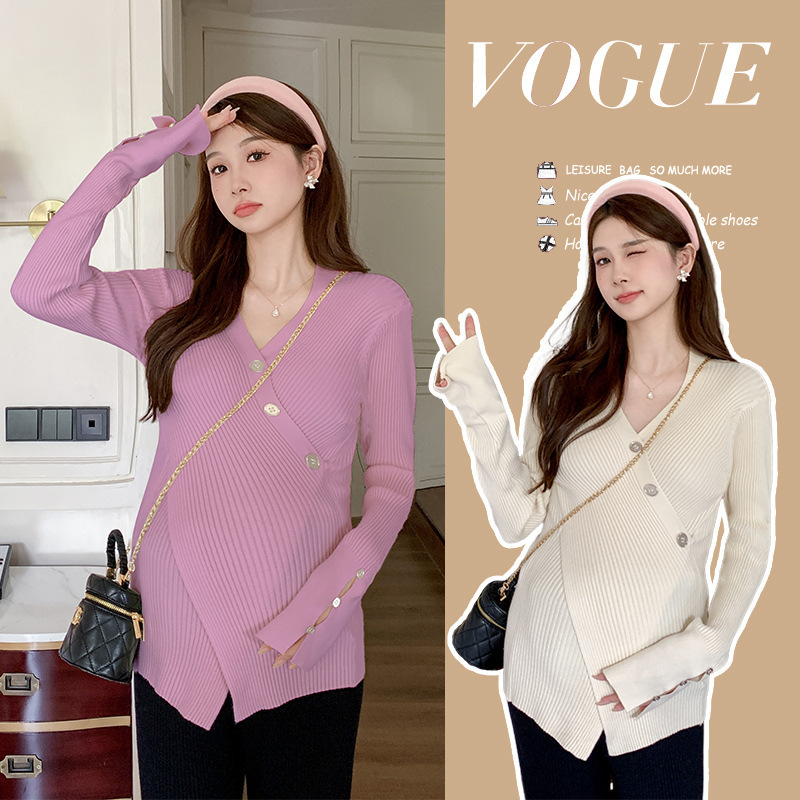Real Shot of Popular Items~Breastfeeding-Friendly~Versatile Maternity Top Long-Sleeve Base Shirt Plus-Size Knitted Sweater Purple