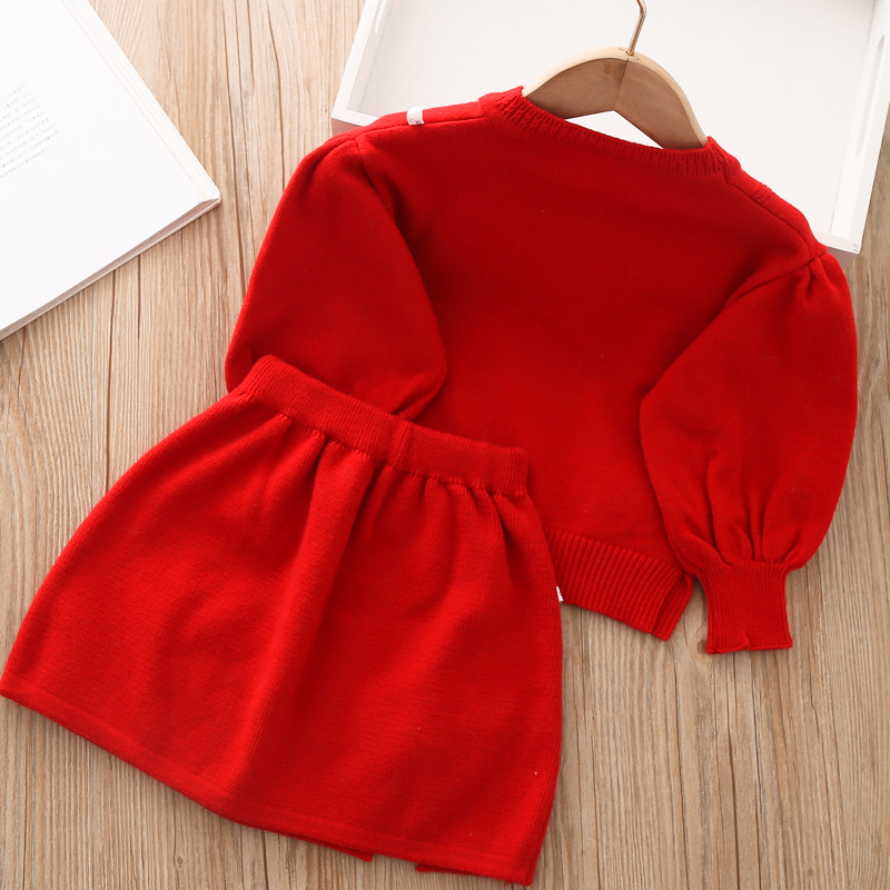 3368 Nuovo abbigliamento per ragazze Bambini Maglia Autunno Moda Due pezzi Set Gonna_voghion.com