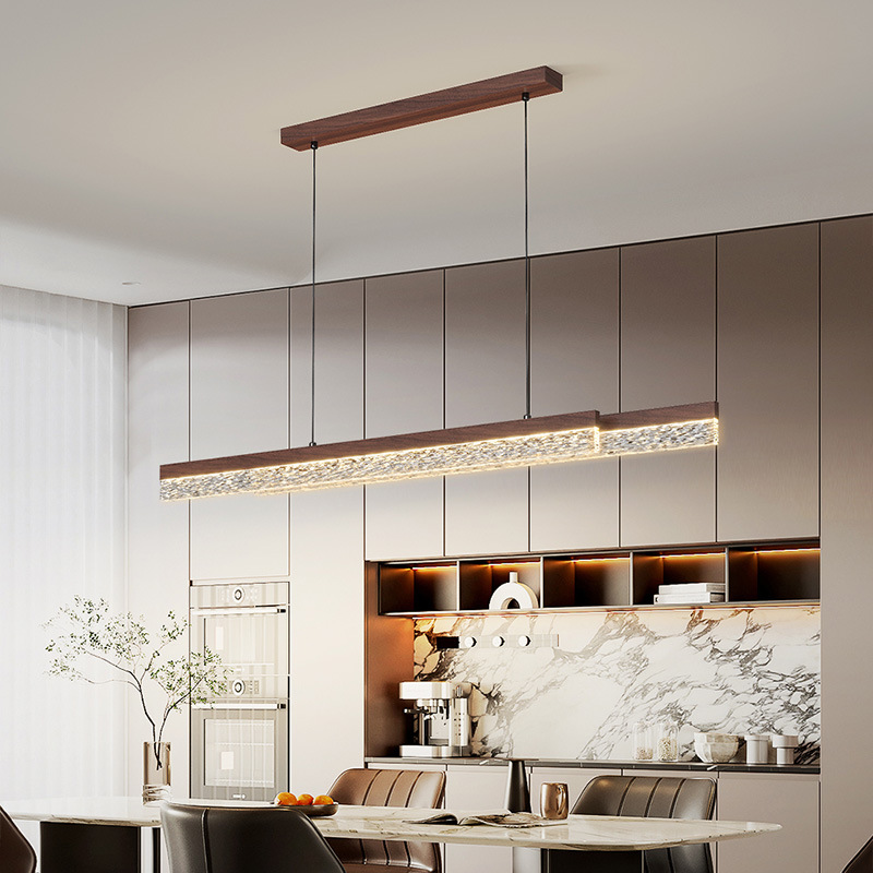 Lámpara de comedor, candelabro, estilo antiguo, color nogal, lámpara de mesa de comedor de tira larga, lámpara de barra de protección ocular de grietas de hielo minimalista italiana
