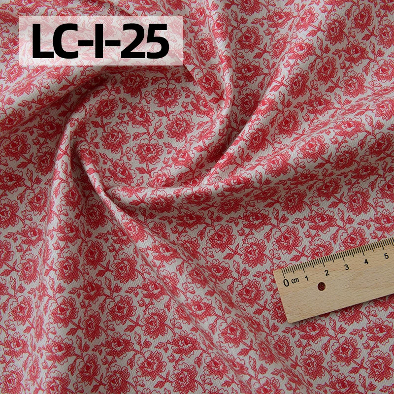 纯棉布料手工diy衣服包包田园碎花印染全棉面料棉布卡其红色花园