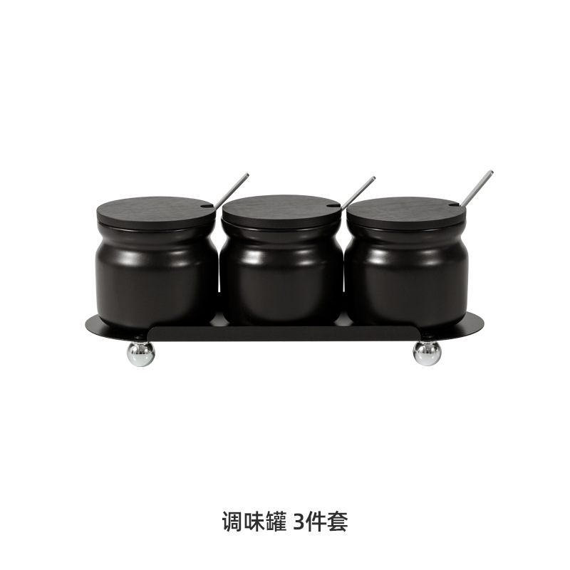 Conjunto de tres piezas de tarro de condimento negro