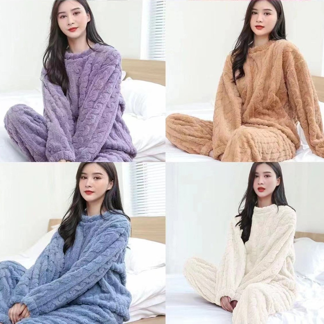 Crescent City Peach Little Fragrant Coral Velvet Pijama Mujer Invierno jacquard Shutton Velvet Espesar Butterfly Warm Set