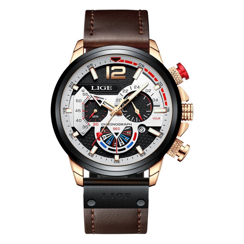 LIGE 8959 nuevo cinturón de seis pines calendario personalidad dial luminoso aguja multifuncional transfronteriza reloj de hombre