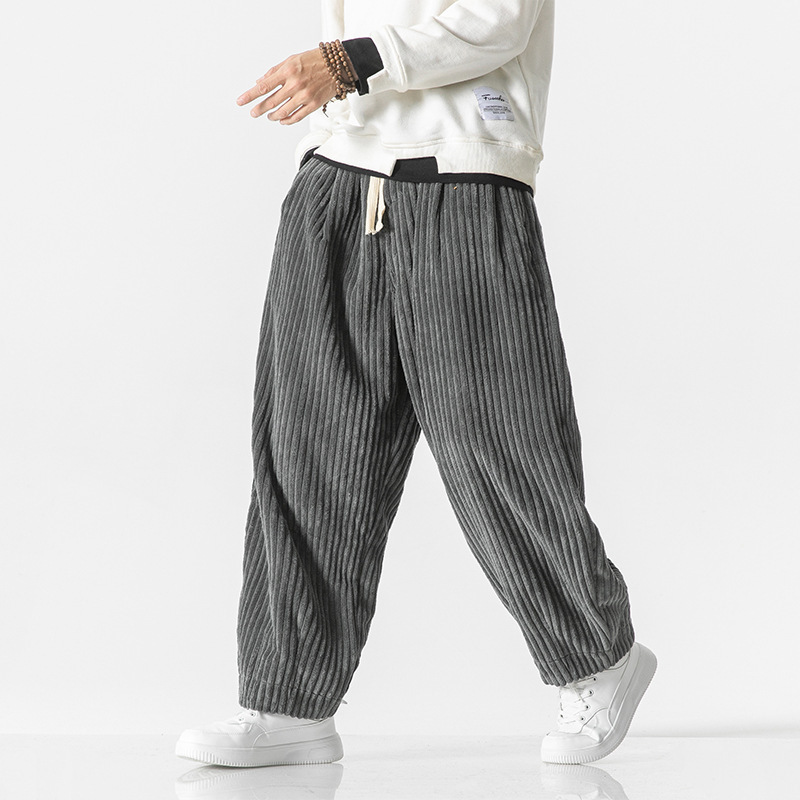 2026 Autumn Chinese Style Men's Loose Corduroy Harem Pants Large Size Trendy Casual Straight Long Pants Wholesale