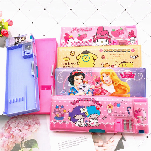 Cartoon Kuromi Gemini children's pencil box double-sided multi-function pencil box with pencil sharpener pencil box