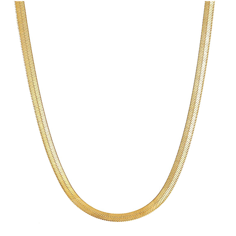 Amazon Venta Caliente horno de acero inoxidable real chapado en oro Cadena de hueso de serpiente moda Cadena de hoja plana Cadena de clavícula al por mayor