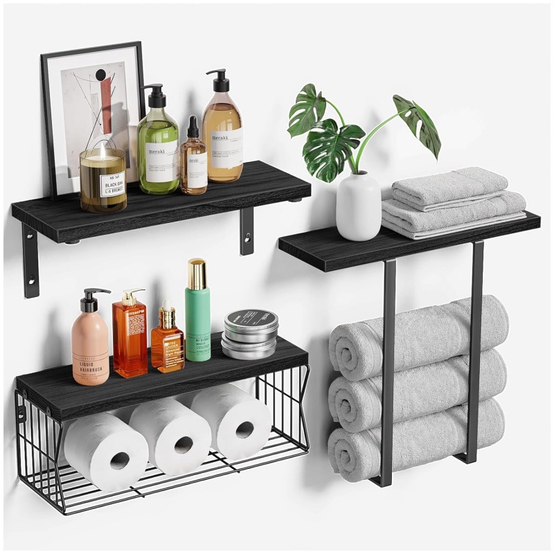Rack de almacenamiento de toallas de baño tipo pared, estante de almacenamiento de tres piezas, baño, sala de estar, cocina, estante de almacenamiento de artículos de baño