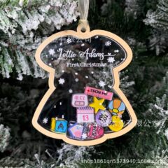 クロスボーダー木製クリスマス装飾ペンダント DIY クリエイティブパーソナライズされたアクリル 4D シェイクベビージュエリータグ