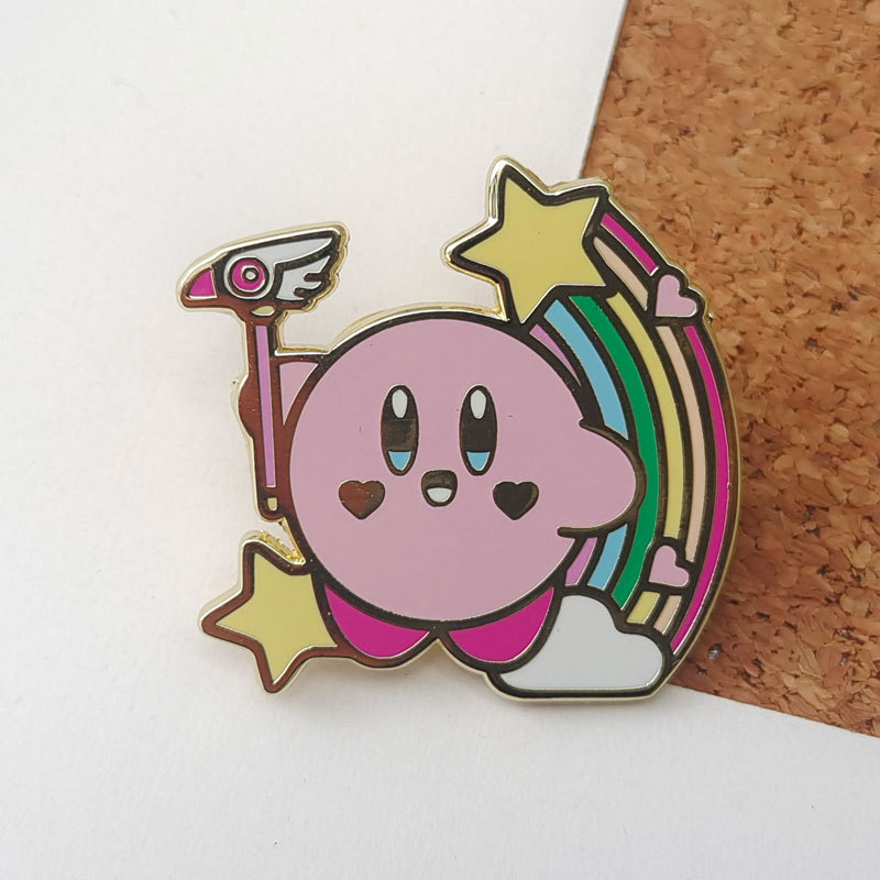 Значок-брошь Эмалированный Kirby с радугой и звездами