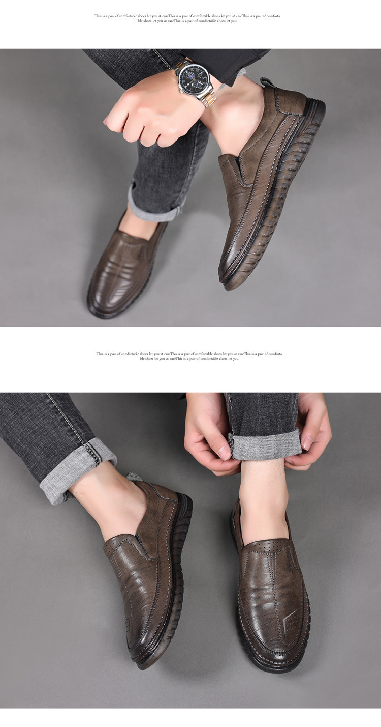 Chaussures décontractées en cuir pour homme, à enfiler, respirantes, à lacets, style printemps 2024, confortables, idéales pour la conduite, blanches et noires._voghion.com