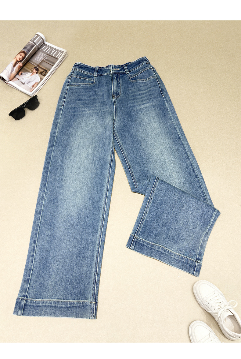 Quần jean nữ ống rộng cạp cao 9 phân, dáng suông slim fit, chất vải chống thấm — màu xanh nhạt chi tiết 19
