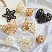 三色藤球五角星爱心拍照道具植物心形手工编织圣诞节情人节装饰品