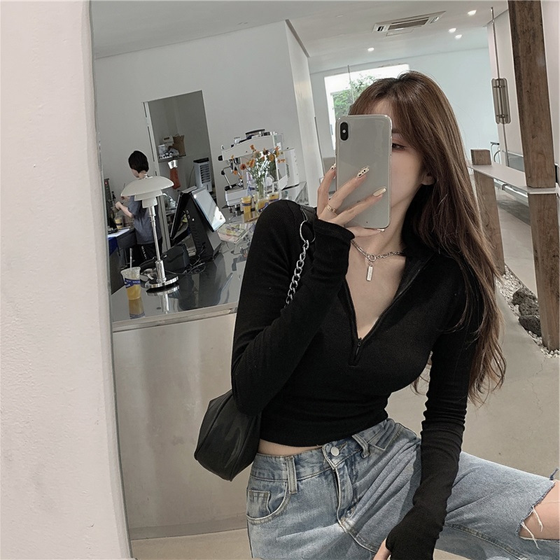 Short French Style Clavicle Sweet Cool Top Slim-fit Niche Inner Wear Early Autumn Design Sense Long Sleeve T-shirt Base Shirt Women's ins