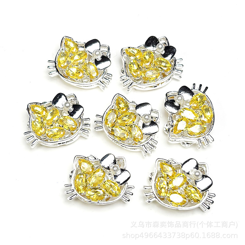 Sen Yi Jewelry Double-Sided Zircon-Inlaid Kt Cat Head Beads with Hole for DIY Straight Hole Beading Phone Chain Accessories